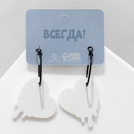Earrings "heart", white color in black metal, D = 3 cm-3