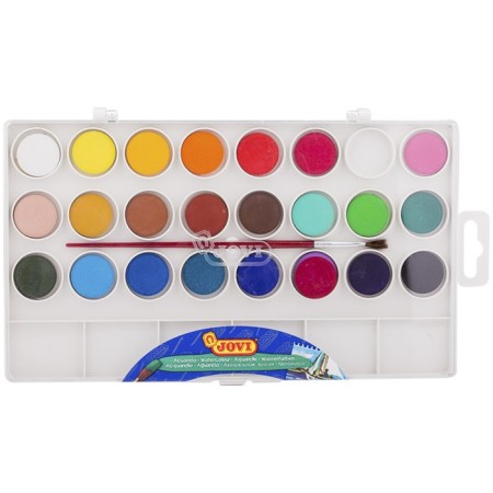 Dry watercolor jovi, 24 colors, d = 20 mm, with a brush