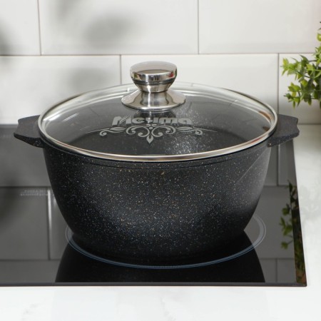 Pamper "granite Star", 4 l, d = 24 cm, h = 12 cm, glass cover, anti -stick coating, black color-3