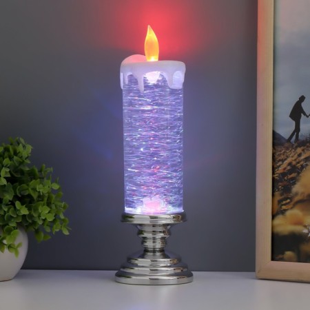 Lava-lamp "Frosty candle" LED from 3haa USB batteries silver 7x7x28cm-3
