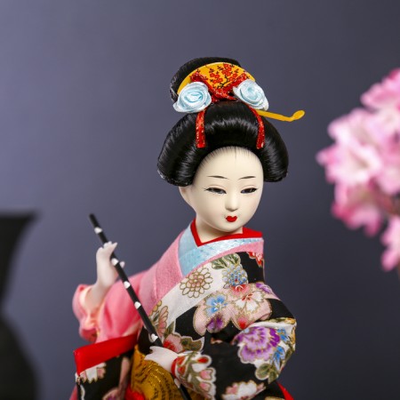 Collector doll "Japanese in a flower kimono with flute" 30x12.5x12.5 cm-4