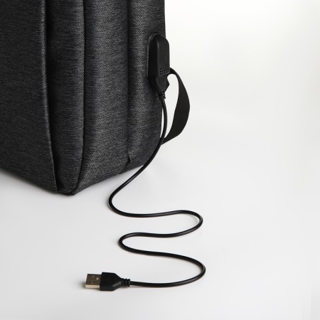 City backpack on a zipper, 2 pockets, with USB, black color-6