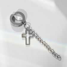 Piercing in the ear (fake) “Cross” with a chain, d = 13 mm, color silver