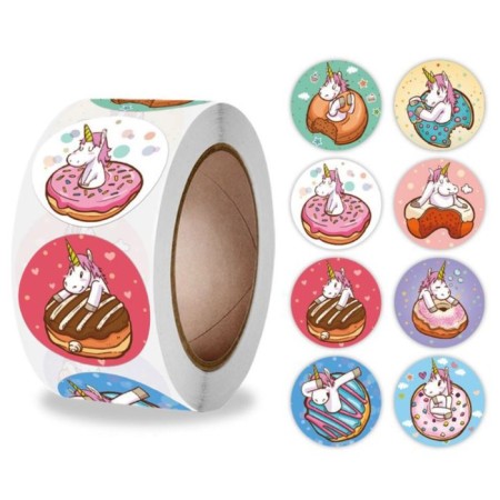 Stick Paper "Unicorn and Donuts" D = 2.5 cm 500 pcs in a roll 3x6.5x6.5 cm