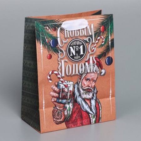 Craft vertical package “100% Man”, MS 18 x 23 x 10 cm, New Year-2