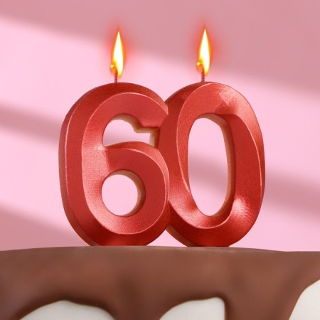 Candle in the cake jubilee "line", number 60, red metallic, 8cm