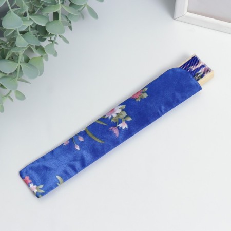 Fan bamboo, textile h = 21 cm "flowers" with a cover, blue-5