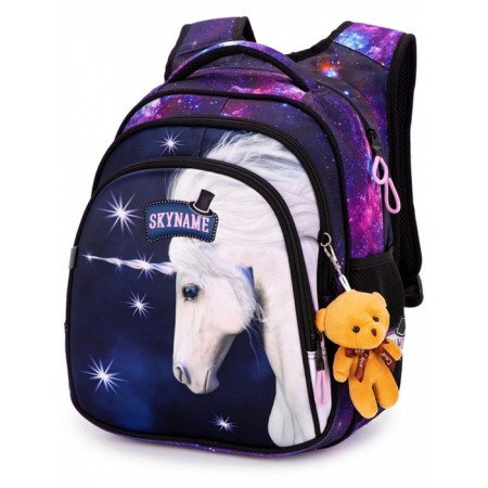 School backpack, 37 x 30 x 16 cm, ergonomic back, Skyname R2, + keychain bear, purple R2-199-1