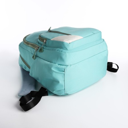 Youth backpack from textiles, 2 departments, 3 pockets, turquoise color-4