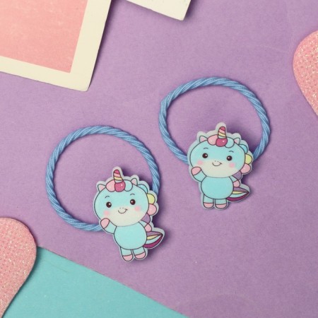 Hair gum "Gloss" (set 2 pcs) unicorn, 3 cm, blue-1
