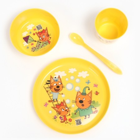 A set of children's dishes three cats "Training", (plate, bowl, glass, spoon)-4
