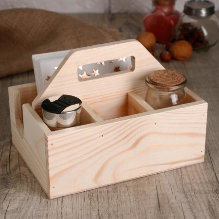 Combo stand made of pine, with a handle and 4 compartments, 21 × 15 × 8.5 cm-3