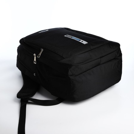 Youth backpack from textiles, 2 parts with lightning, 4 pockets, black/blue color-4
