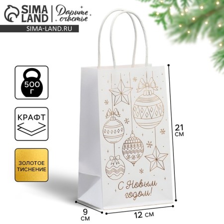 Package gift craft "gold", 12 x 21 x 9 cm, new year