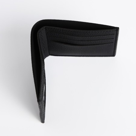 Male purse without fastening, department for maps, for bills, black color-3
