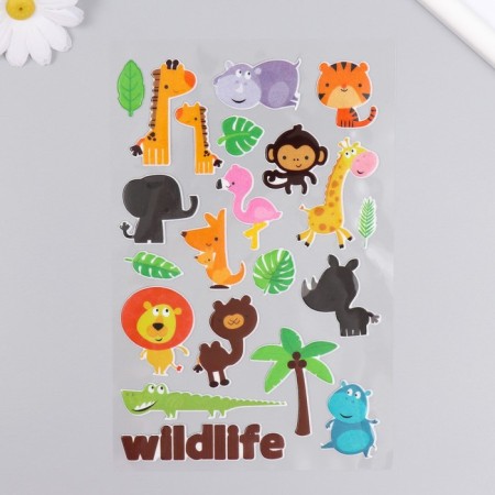 Plastic sticker "Animals in the tropics/on a farm" with sparkles 14x25 cm-1