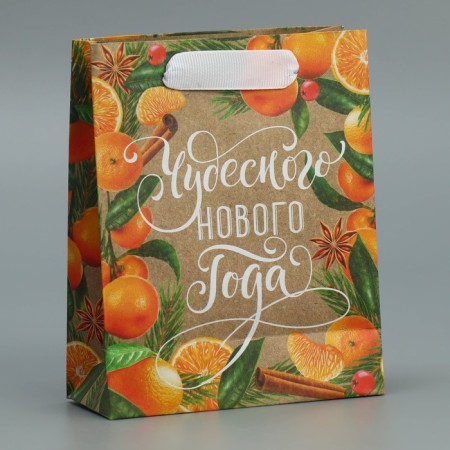 Craft vertical “Mandarin mood” package, S 12 x 15 x 5.5 cm, New Year-2