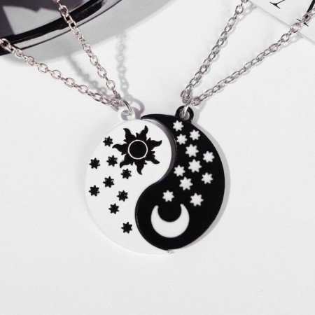 Kulons "Demetrons" day and night, black and white color in silver, 45 cm