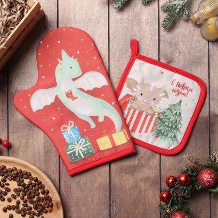 Set of kitchen. Dolyana "Gift": mittens 20x28 cm, severity 17x17 cm, 35% HL, 65% PE
