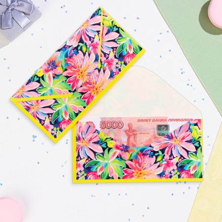 Money envelope "Universal" bright flowers, 16.5 x 8 cm