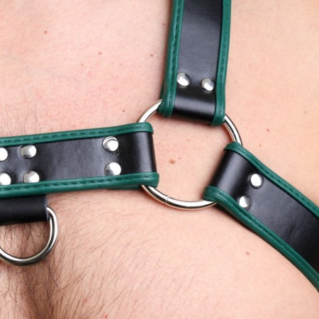 BDSM Podsm Oki, male, on the chest, eco-leather, green kant-5