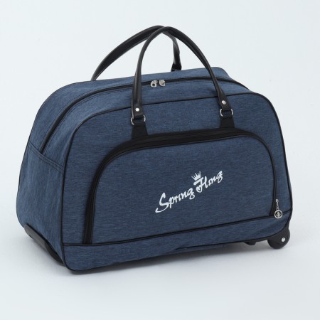 Road bag on wheels, external pocket, blue color