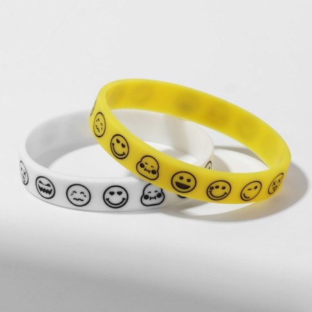 Silicone Bracelet "Smile", set 2 pcs., White-yellow color, 6.5 cm-1