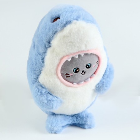 Soft toy "Cat" in a shark costume, 25 cm, blue color-5