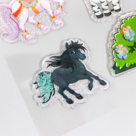 Silicon sticker with sparkles on the glass "Horses and Zebra" 18.5x17 cm-1
