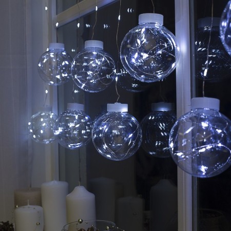 Garland “fringe” 2.5 × 0.7 m dews with nozzles “balls”, ip20, silver thread, 150 LED, white glow, 12 V-2