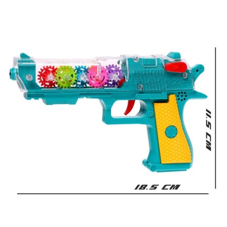 Pistol with gears, light and sound effects, works from batteries-1