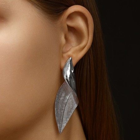 Earrings Metal "Bohemia" New Leaf, Color silver-3