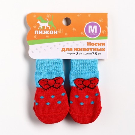 Nosks non-slip "bow", size M (3/4 * 7.5 cm), set 4 pcs, red-blue-1