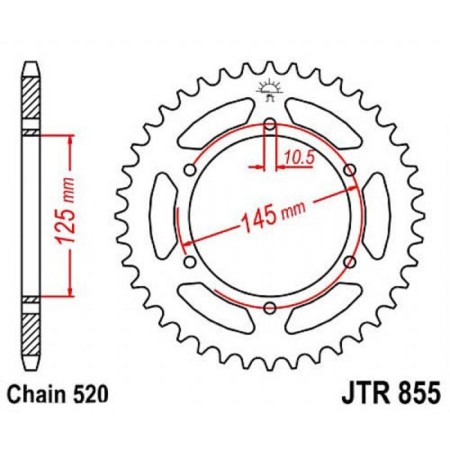The rear star, driven, JTR855 for a steel motorcycle, chain 520, 45 teeth