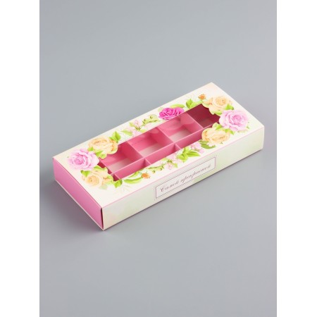 Folding box for 10 sweets "most beautiful", 9.8 x 22 x 3.5 cm. Confectionery packaging-1