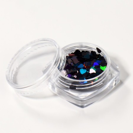 Sequins for decor "heart", black/holographic color-1