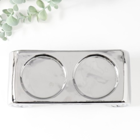 Ceramics candlestick for 2 candles "Greece" d = 7.5 cm silver 22.5x10x7 cm-4
