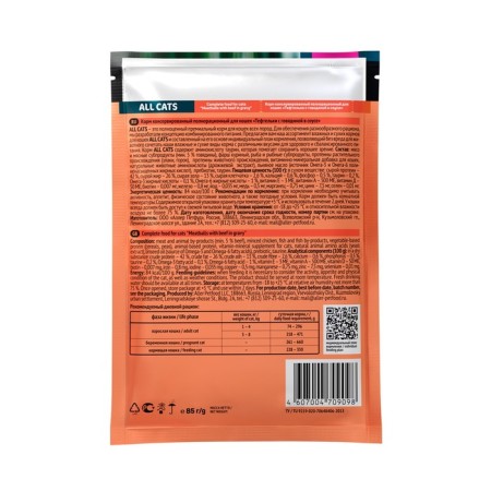 Wet food "All Cats" for cats, injections with beef in sauce, spider, 85 g-1