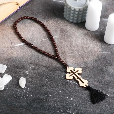 Wooden rosary, with a cross, 40 cm, mix