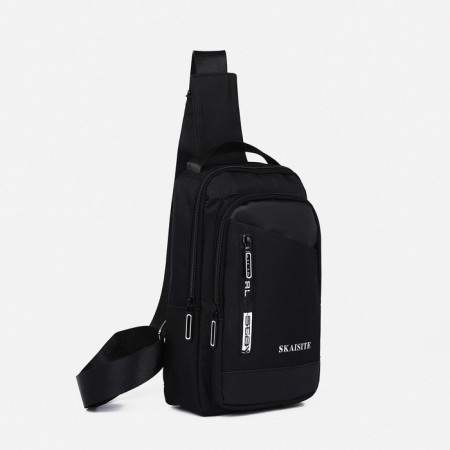 Male sling bag from textiles, black color-1