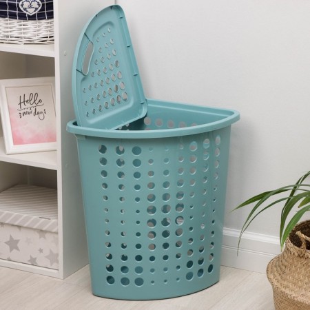 A corner underwear basket with a lid "Moletta", 45 l, 40 × 51 × 53 cm, turquoise color-2