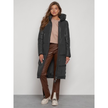 Coat insulated winter female, size 48, dark gray color-9