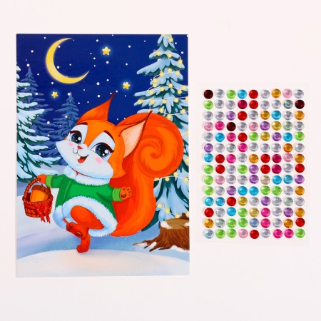 Application with rhinestones for the New Year for children "Squirrel", A6, New Year's set for creativity-1