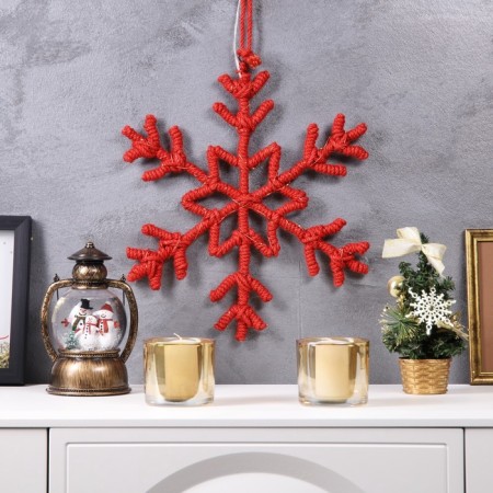 LED figure "Snowflake red" 39 cm, 30 LED, AAX2 batteries (not complete), warm white glow-1