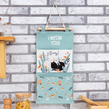 Pocket Textile Ethel "I Meow You" 2 departments, 41x20 cm