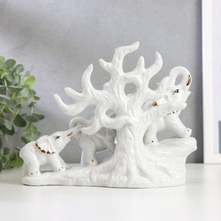 Souvenir ceramics "Three elephants under the tree" White 15.5x20x7.5 cm-2