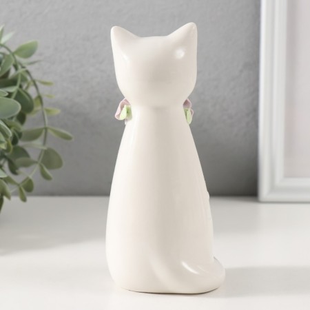 Souvenir Ceramics "Cat White sitting with a flower collar" 6.5x6.2x14.3 cm-2