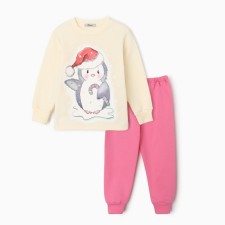 Pajamas for the girl is combed, the color is light yellow/pink, height 122-128