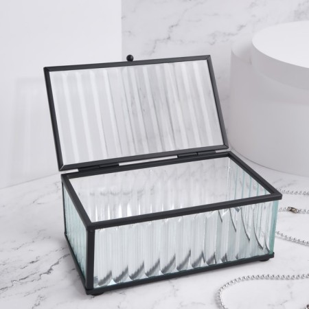 Organizer for storage "Ribbed", 1 section, with a lid, glass, with a mirror base, 14.5 × 8.5 cm, the color is transparent/black-2