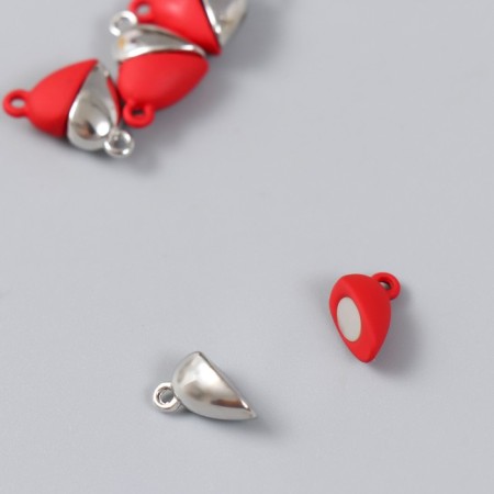 Magnetic metal lock "heart" red and silver 2 pcs 1.2x1.2 cm-1
